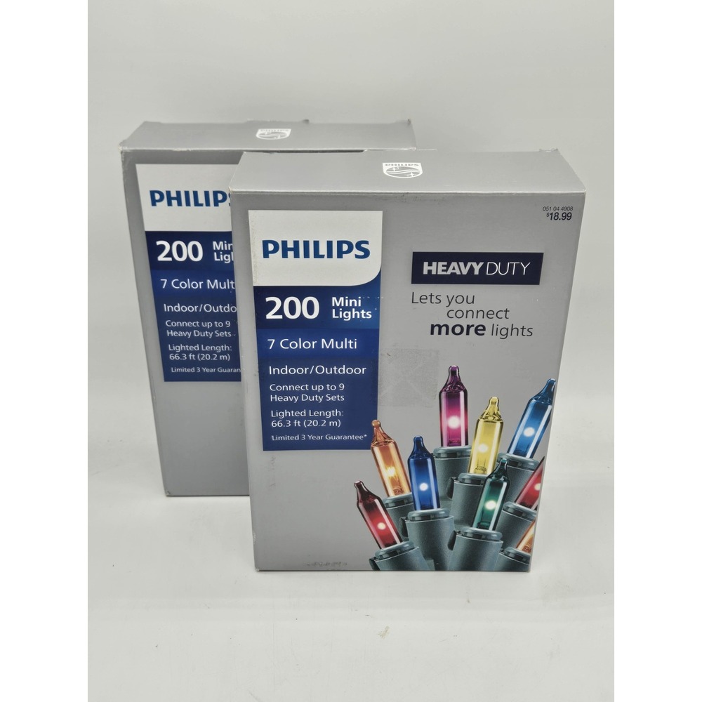 (2) Philips 200 Mini Lights 7 Color Multi Heavy Duty Indoor Outdoor Christmas